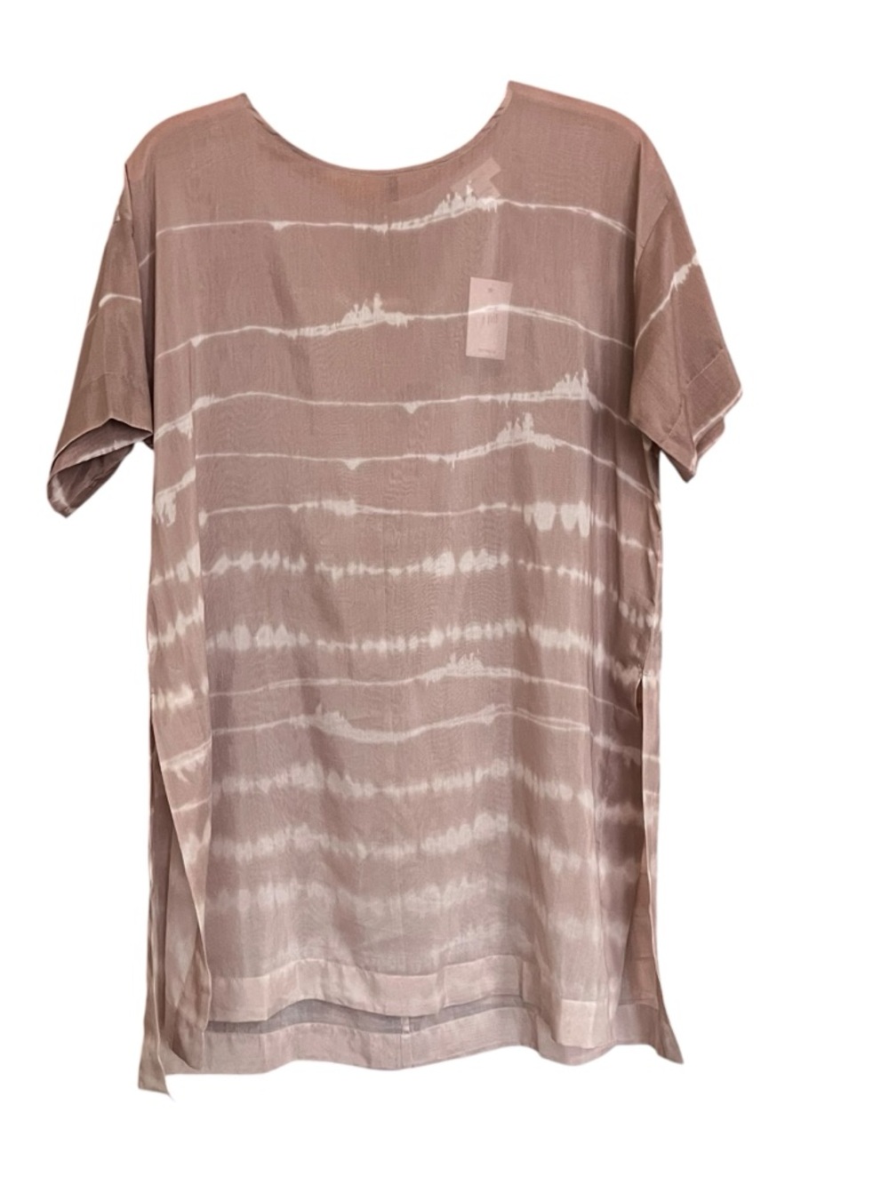 J. Jill Pure Jill Semi Sheer Silk Blend Tunic Short Sleeve Tie Dye Tan Ombre